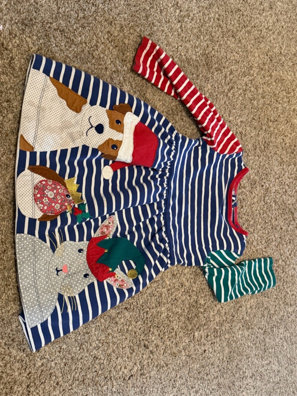 Mini Boden Blue White Striped Holiday Animal Appliqué Dress